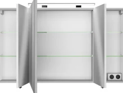 Saphir Badezimmerspiegelschrank »Serie 4010 Badezimmer-Spiegelschrank inkl. LED-Aufsatzleuchte« Badschrank 120 cm breit, 3 Türen, 6 Glas-Einlegeböden, inkl Türdämpfer