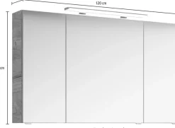 Saphir Badezimmerspiegelschrank »Serie 4010 Badezimmer-Spiegelschrank inkl. LED-Aufsatzleuchte« Badschrank 120 cm breit, 3 Türen, 6 Glas-Einlegeböden, inkl Türdämpfer