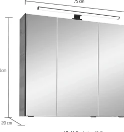 Saphir Badezimmerspiegelschrank »Quickset 395 Badschrank, 3 Spiegeltüren, 6 Einlegeböden, 75 cm breit« inkl. LED-Beleuchtung, Türdämpfer, Schalter-/Steckdosenkombination
