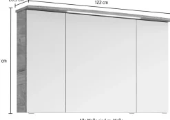 Saphir Badezimmerspiegelschrank »Serie 4010 Badezimmer-Spiegelschrank inkl. LED-Beleuchtung im Kranz« Badschrank 122 cm breit, 3 Türen, 6 Glas-Einlegeböden, inkl Türdämpfer