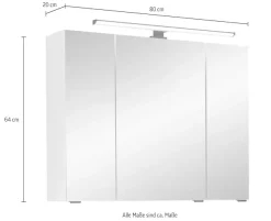 Saphir Badezimmerspiegelschrank »Quickset 500, 3 Türen, 80cm breit, LED-Aufsatzleuchte« inkl. Schalter und Steckdose