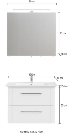 Saphir Badmöbel-Set »Badmöbel-Set 2-teilig Keramik-Waschtisch mit LED-Spiegelschrank« 3 Stk. tlg.