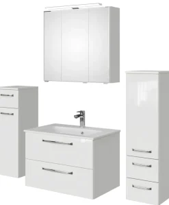 Saphir Badmöbel-Set »Badmöbel-Set Trentino 4-tlg Mineralmarmorwaschtisch,LED-Spiegelschrank« 5 Stk. tlg.