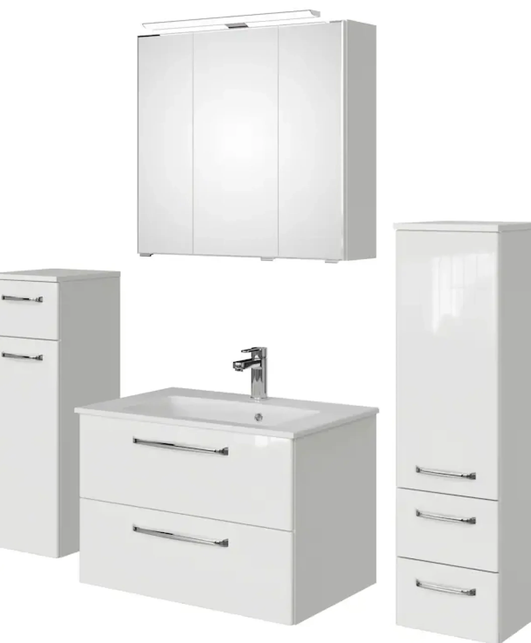Saphir Badmöbel-Set »Badmöbel-Set Trentino 4-tlg Mineralmarmorwaschtisch,LED-Spiegelschrank« 5 Stk. tlg.