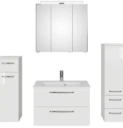 Saphir Badmöbel-Set »Badmöbel-Set Trentino 4-tlg Mineralmarmorwaschtisch,LED-Spiegelschrank« 5 Stk. tlg.