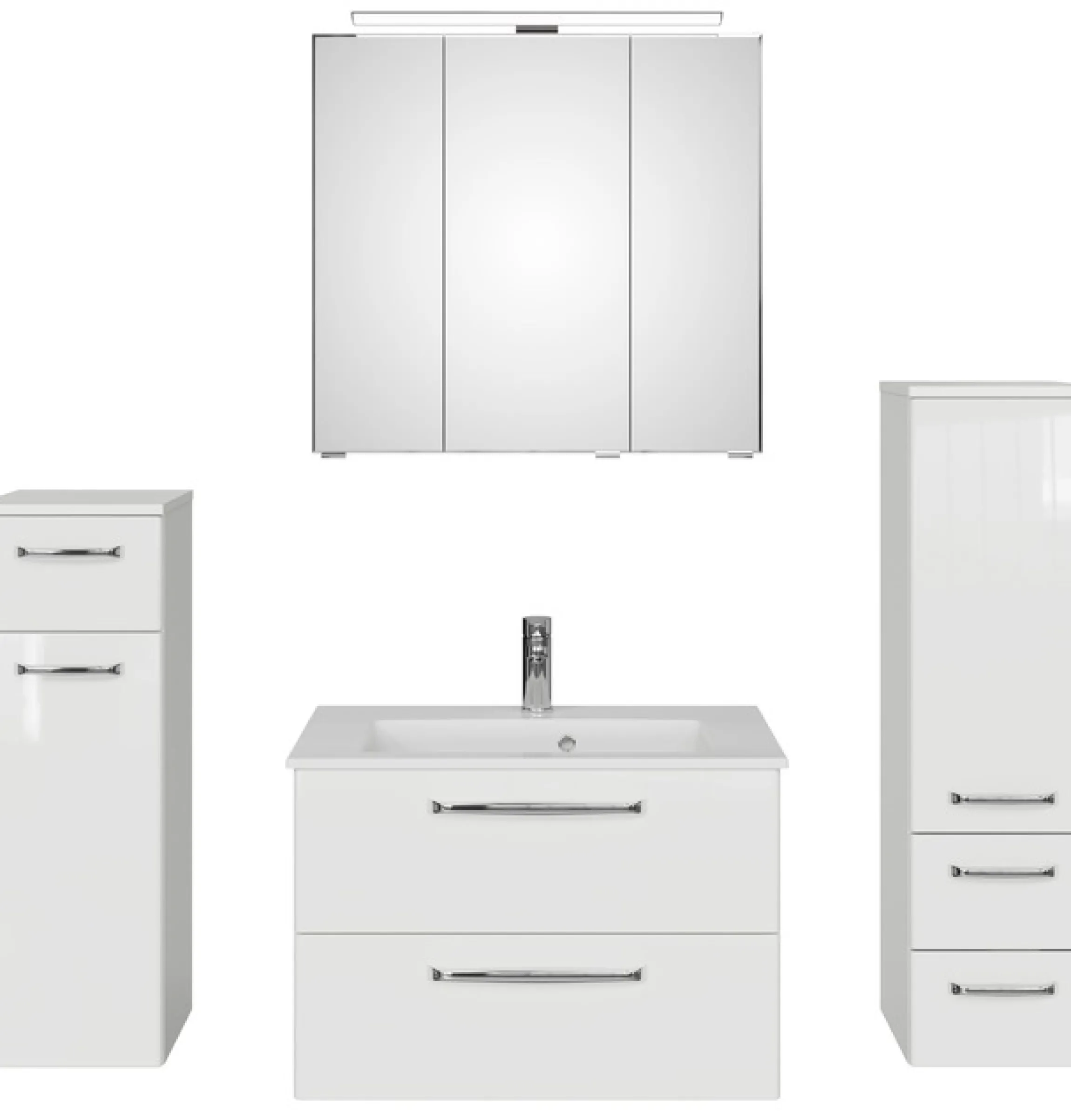 Saphir Badmöbel-Set »Badmöbel-Set Trentino 4-tlg Mineralmarmorwaschtisch,LED-Spiegelschrank« 5 Stk. tlg.
