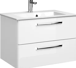 Saphir Badmöbel-Set »Badmöbel-Set Trentino 4-tlg Mineralmarmorwaschtisch,LED-Spiegelschrank« 5 Stk. tlg.