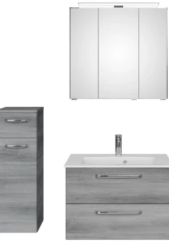 Saphir Badmöbel-Set »Badmöbel-Set Trentino 3-tlg Mineralmarmorwaschtisch LED-Spiegelschrank« 4 Stk. tlg.