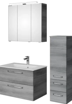 Saphir Badmöbel-Set »Badmöbel-Set Trentino 3-tlg Mineralmarmorwaschtisch,LED-Spiegelschrank« 4 Stk. tlg.