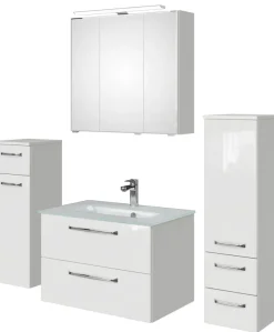 Saphir Badmöbel-Set »Badmöbel-Set Trentino 4-teilig Glas-Waschtisch mit LED-Spiegelschrank« 5 Stk. tlg.