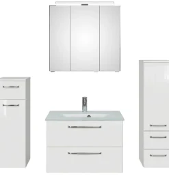 Saphir Badmöbel-Set »Badmöbel-Set Trentino 4-teilig Glas-Waschtisch mit LED-Spiegelschrank« 5 Stk. tlg.