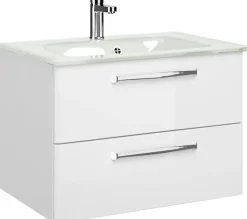 Saphir Badmöbel-Set »Badmöbel-Set Trentino 4-teilig Glas-Waschtisch mit LED-Spiegelschrank« 5 Stk. tlg.