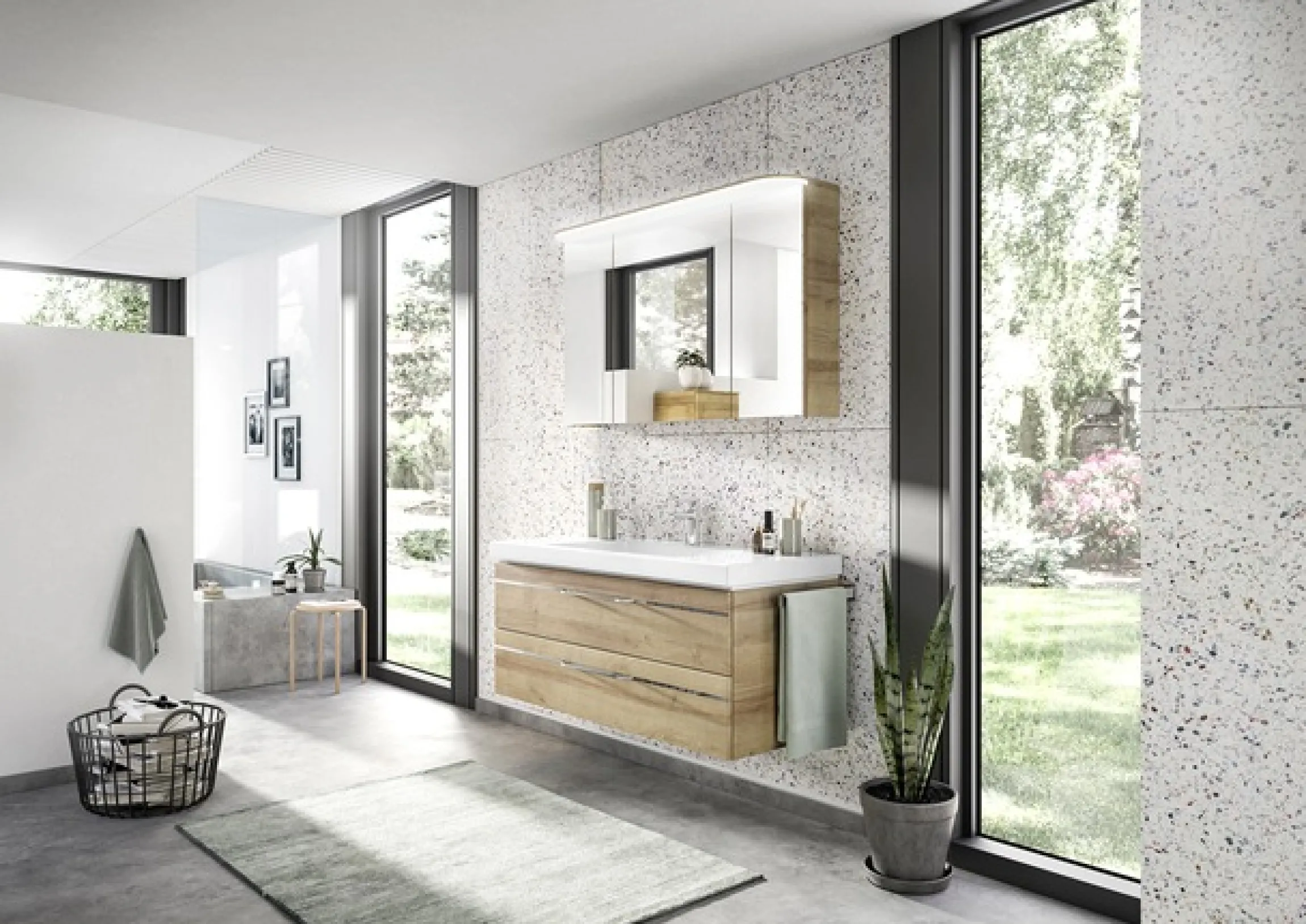 Saphir Badmöbel-Set »Balto Sprint 2-teilig, Mineralmarmor-Waschtisch mit LED-Spiegelschrank« 2 Stk. tlg.