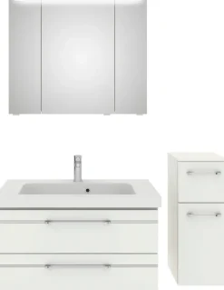 Saphir Badmöbel-Set »Balto Sprint 3-teilig, Mineralmarmor-Waschtisch mit LED-Spiegelschrank« 4 Stk. tlg.