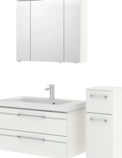 Saphir Badmöbel-Set »Balto Sprint 3-teilig, Mineralmarmor-Waschtisch mit LED-Spiegelschrank« 4 Stk. tlg.