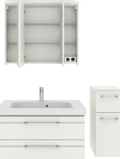 Saphir Badmöbel-Set »Balto Sprint 3-teilig, Mineralmarmor-Waschtisch mit LED-Spiegelschrank« 4 Stk. tlg.