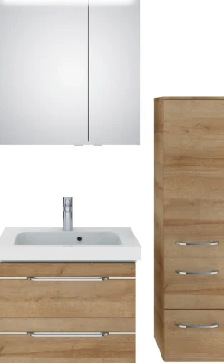 Saphir Badmöbel-Set »Balto Sprint 3-teilig, Mineralmarmor-Waschtisch mit LED-Spiegelschrank« 4 Stk. tlg.