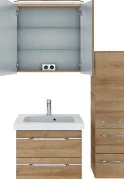 Saphir Badmöbel-Set »Balto Sprint 3-teilig, Mineralmarmor-Waschtisch mit LED-Spiegelschrank« 4 Stk. tlg.