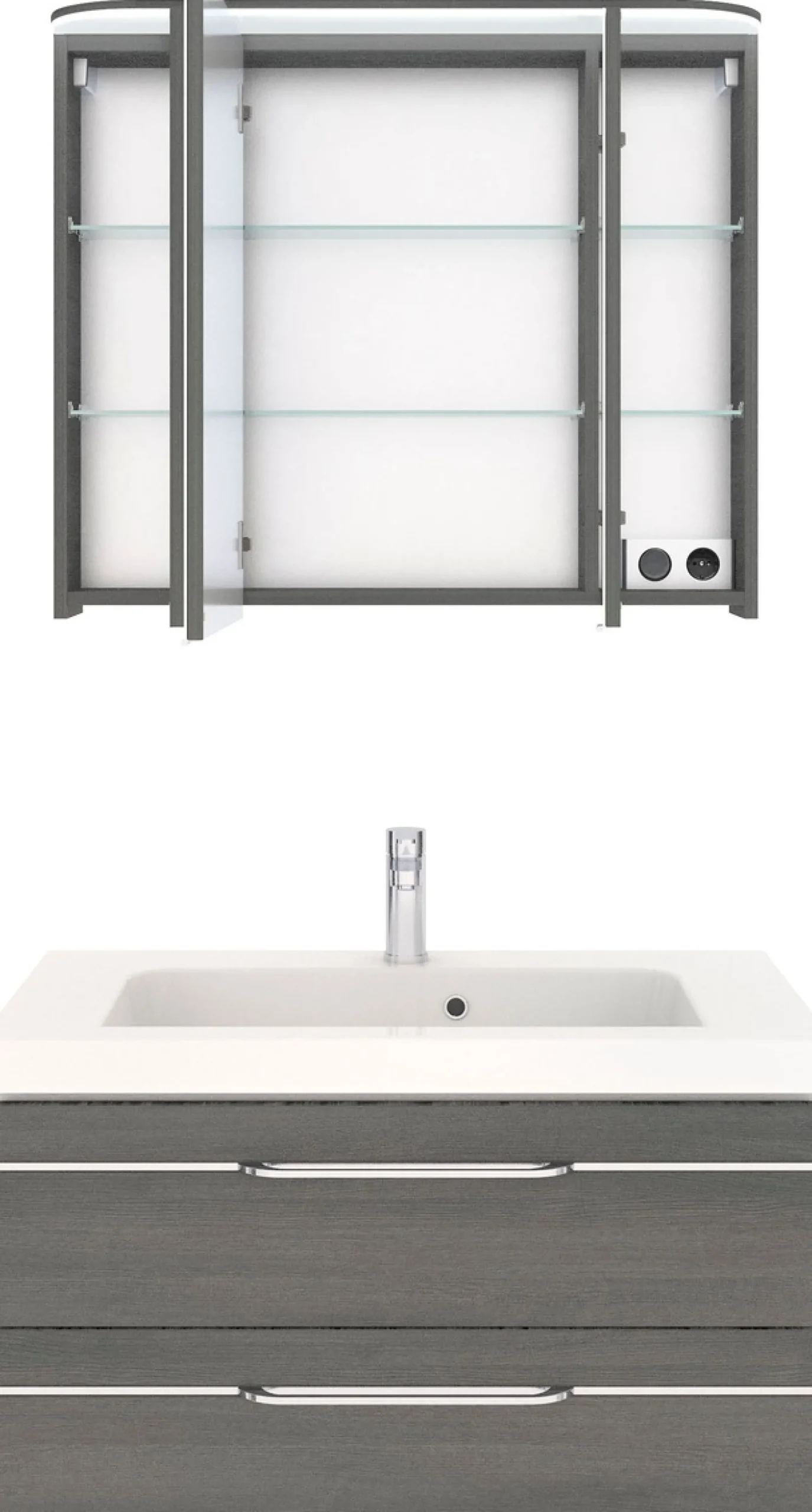 Saphir Badmöbel-Set »Balto Sprint 2-teilig, Mineralmarmor-Waschtisch mit LED-Spiegelschrank« 2 Stk. tlg.