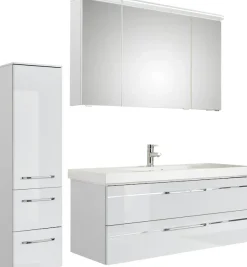 Saphir Badmöbel-Set »Balto Sprint 3-teilig, Mineralmarmor-Waschtisch mit LED-Spiegelschrank« 4 Stk. tlg.