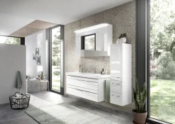 Saphir Badmöbel-Set »Balto Sprint 3-teilig, Mineralmarmor-Waschtisch mit LED-Spiegelschrank« 4 Stk. tlg.