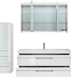 Saphir Badmöbel-Set »Balto Sprint 3-teilig, Mineralmarmor-Waschtisch mit LED-Spiegelschrank« 4 Stk. tlg.