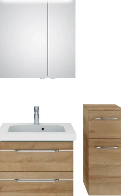Saphir Badmöbel-Set »Balto Sprint 3-teilig, Mineralmarmor-Waschtisch mit LED-Spiegelschrank« 4 Stk. tlg.