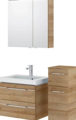Saphir Badmöbel-Set »Balto Sprint 3-teilig, Mineralmarmor-Waschtisch mit LED-Spiegelschrank« 4 Stk. tlg.