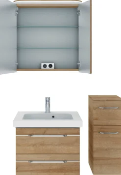 Saphir Badmöbel-Set »Balto Sprint 3-teilig, Mineralmarmor-Waschtisch mit LED-Spiegelschrank« 4 Stk. tlg.