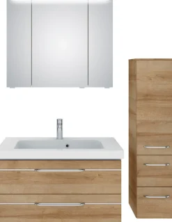 Saphir Badmöbel-Set »Balto Sprint 3-teilig, Mineralmarmor-Waschtisch mit LED-Spiegelschrank« 4 Stk. tlg.