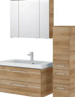 Saphir Badmöbel-Set »Balto Sprint 3-teilig, Mineralmarmor-Waschtisch mit LED-Spiegelschrank« 4 Stk. tlg.