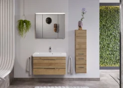 Saphir Badmöbel-Set »Balto Sprint 3-teilig, Mineralmarmor-Waschtisch mit LED-Spiegelschrank« 4 Stk. tlg.