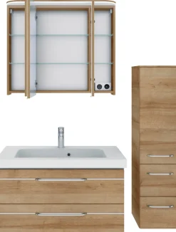 Saphir Badmöbel-Set »Balto Sprint 3-teilig, Mineralmarmor-Waschtisch mit LED-Spiegelschrank« 4 Stk. tlg.