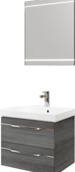 Saphir Badmöbel-Set »Balto 2-teilig Mineralmarmor-Waschtisch mit LED-Spiegel, Waschplatz« 2 Stk. tlg.