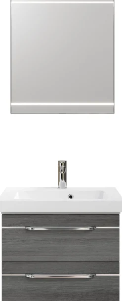 Saphir Badmöbel-Set »Balto 2-teilig Mineralmarmor-Waschtisch mit LED-Spiegel, Waschplatz« 2 Stk. tlg.