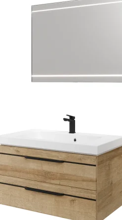Saphir Badmöbel-Set »Balto 2-teilig Mineralmarmor-Waschtisch mit LED-Spiegel, Waschplatz« 2 Stk. tlg.