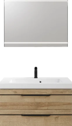 Saphir Badmöbel-Set »Balto 2-teilig Mineralmarmor-Waschtisch mit LED-Spiegel, Waschplatz« 2 Stk. tlg.