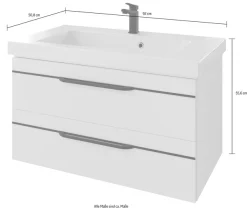 Saphir Badmöbel-Set »Balto 2-teilig Mineralmarmor-Waschtisch mit LED-Spiegel, Waschplatz« 2 Stk. tlg.