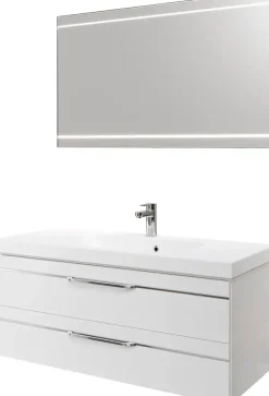Saphir Badmöbel-Set »Balto 2-teilig Mineralmarmor-Waschtisch mit LED-Spiegel, 123 cm breit« 2 Stk. tlg.