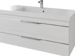 Saphir Badmöbel-Set »Balto 2-teilig Mineralmarmor-Waschtisch mit LED-Spiegel, 123 cm breit« 2 Stk. tlg.