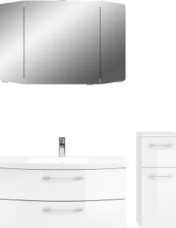 Saphir Badmöbel-Set »Cassca Sprint 3-teilig Mineralmarmor-Waschtisch mit LED-Spiegelschrank« 4 Stk. tlg.