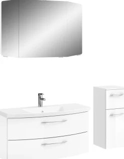 Saphir Badmöbel-Set »Cassca Sprint 3-teilig Mineralmarmor-Waschtisch mit LED-Spiegelschrank« 4 Stk. tlg.