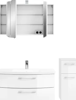 Saphir Badmöbel-Set »Cassca Sprint 3-teilig Mineralmarmor-Waschtisch mit LED-Spiegelschrank« 4 Stk. tlg.