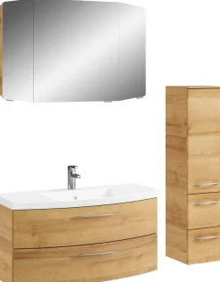 Saphir Badmöbel-Set »Cassca Sprint 3-teilig Mineralmarmor-Waschtisch mit LED-Spiegelschrank« 4 Stk. tlg.