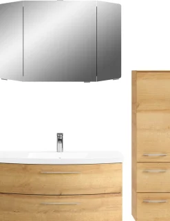 Saphir Badmöbel-Set »Cassca Sprint 3-teilig Mineralmarmor-Waschtisch mit LED-Spiegelschrank« 4 Stk. tlg.