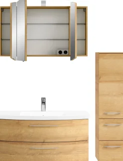 Saphir Badmöbel-Set »Cassca Sprint 3-teilig Mineralmarmor-Waschtisch mit LED-Spiegelschrank« 4 Stk. tlg.