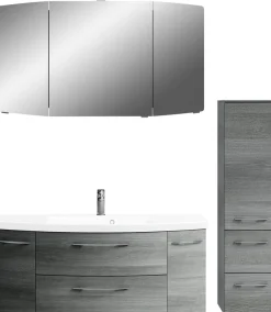 Saphir Badmöbel-Set »Cassca Sprint 3-teilig Mineralmarmor-Waschtisch mit LED-Spiegelschrank« 4 Stk. tlg.