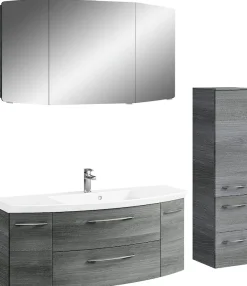 Saphir Badmöbel-Set »Cassca Sprint 3-teilig Mineralmarmor-Waschtisch mit LED-Spiegelschrank« 4 Stk. tlg.