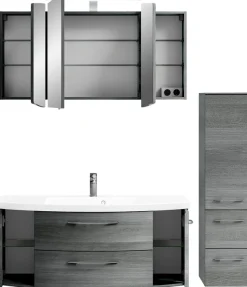 Saphir Badmöbel-Set »Cassca Sprint 3-teilig Mineralmarmor-Waschtisch mit LED-Spiegelschrank« 4 Stk. tlg.