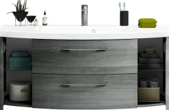 Saphir Badmöbel-Set »Cassca Sprint 3-teilig Mineralmarmor-Waschtisch mit LED-Spiegelschrank« 4 Stk. tlg.